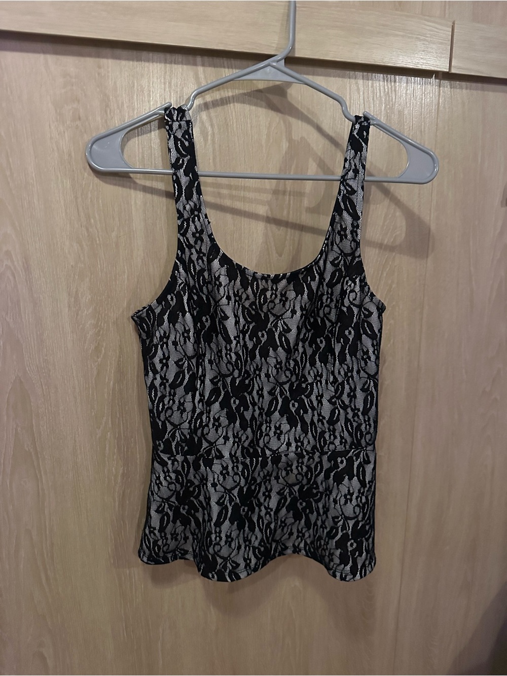 Express Black Lace Overlay Tank with Cream Base